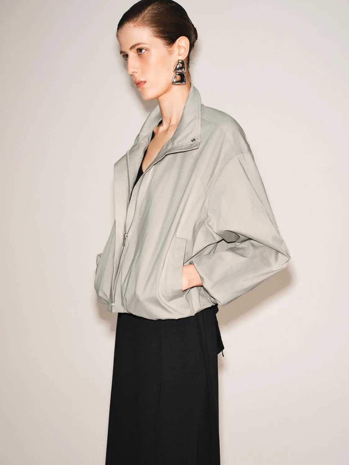 Pleated Long Sleeve Cotton Jacket