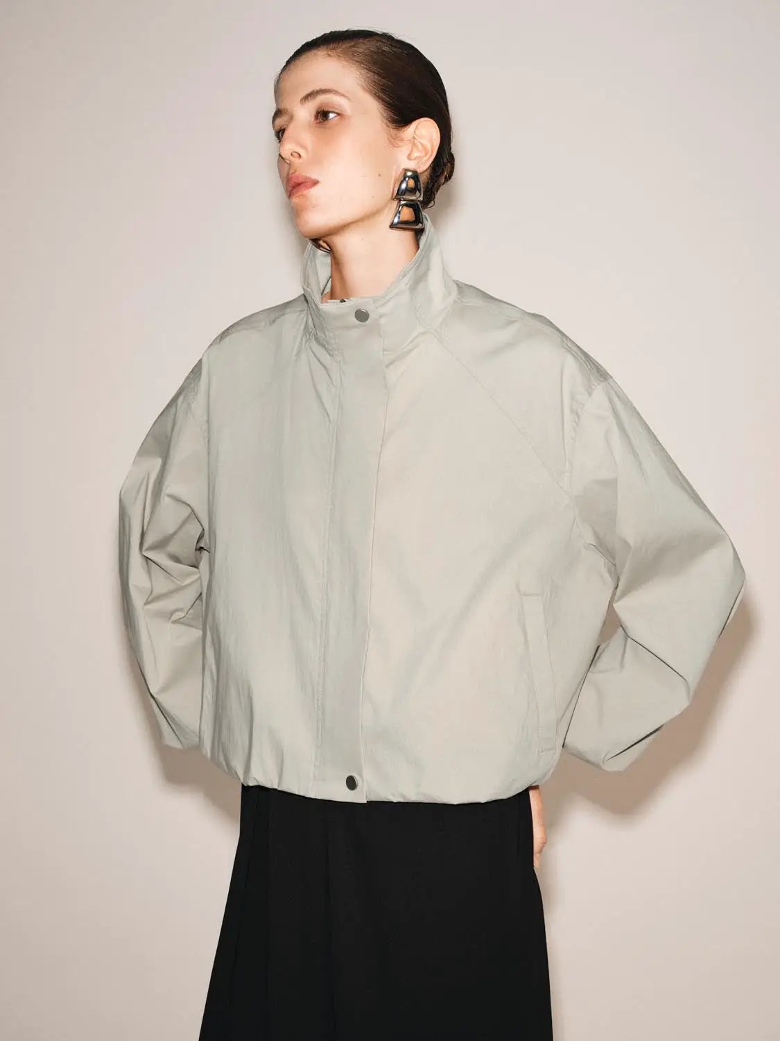 Pleated Long Sleeve Cotton Jacket