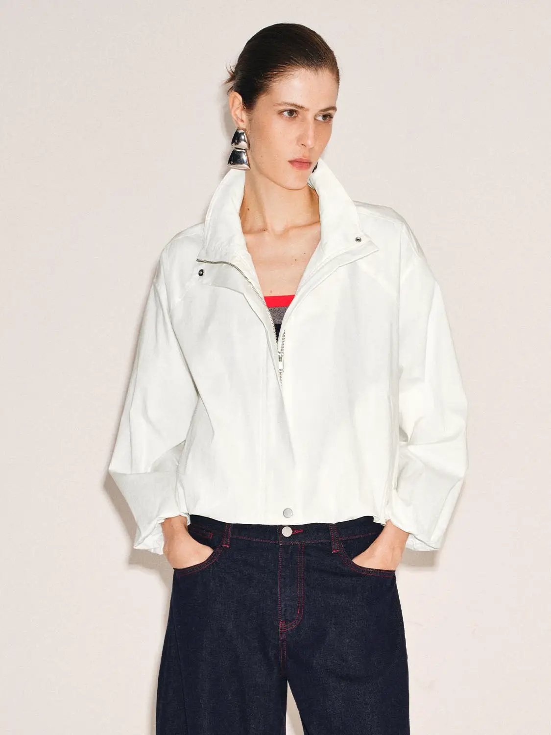 Pleated Long Sleeve Cotton Jacket