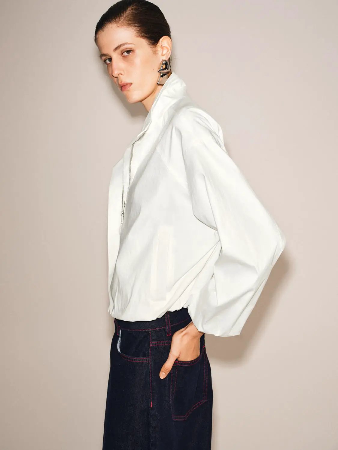 Pleated Long Sleeve Cotton Jacket