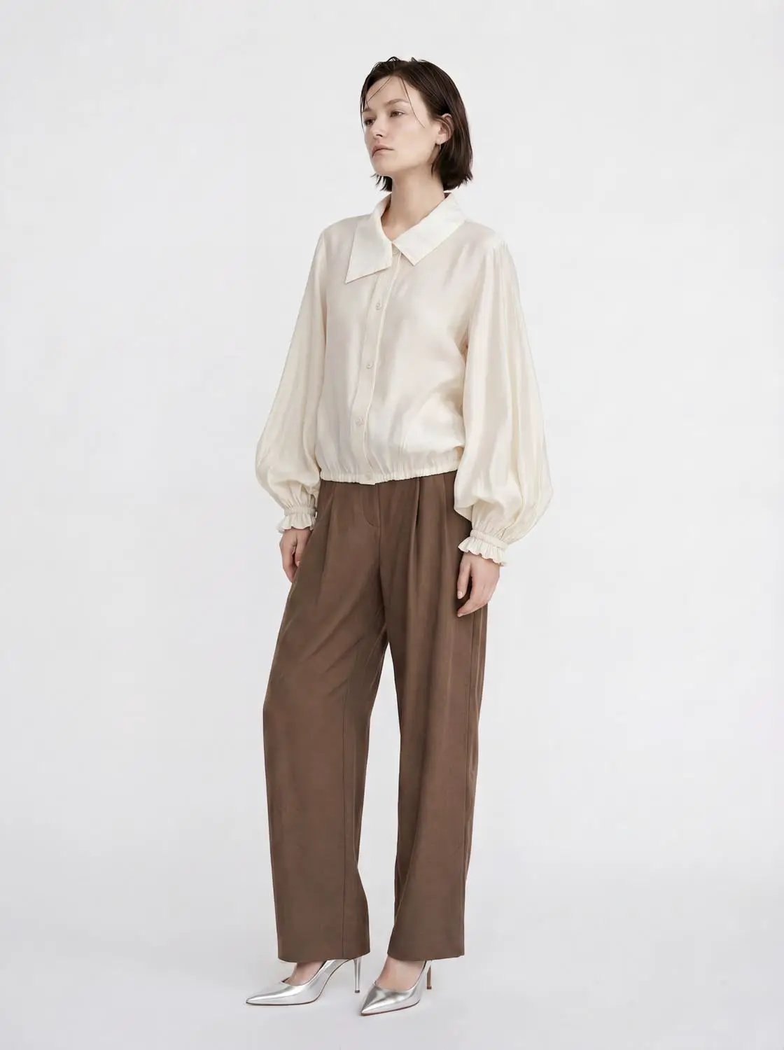 Oversized Collar Puff Sleeve Lyocell Blend Jacket