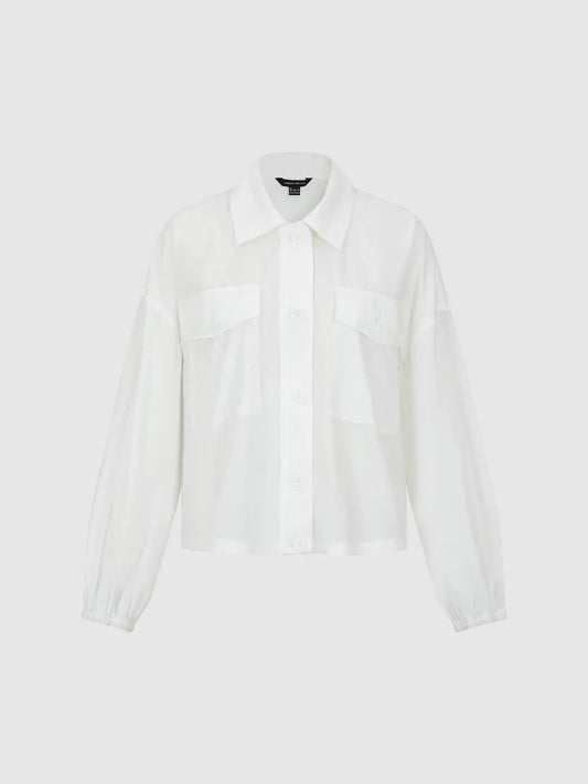 Boxy Shirt Collar Cotton Jacket With Pockets
