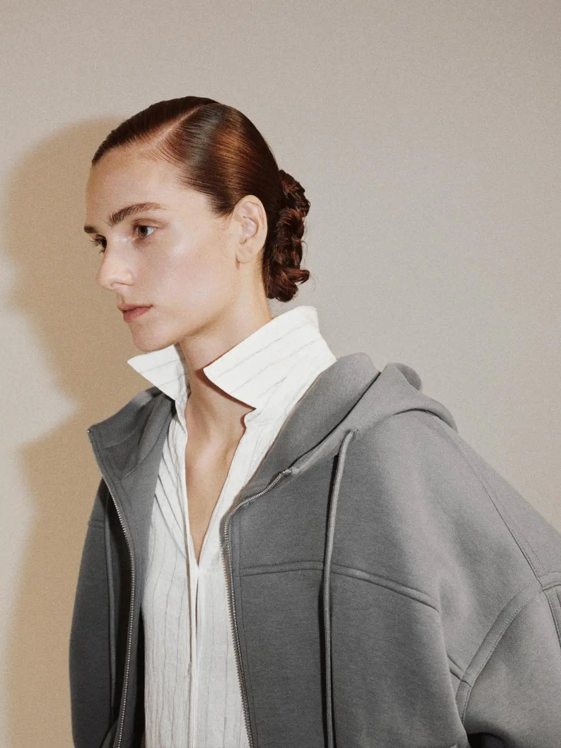 Drop Shoulder Full Zip Hooded Cotton Blend Jacket