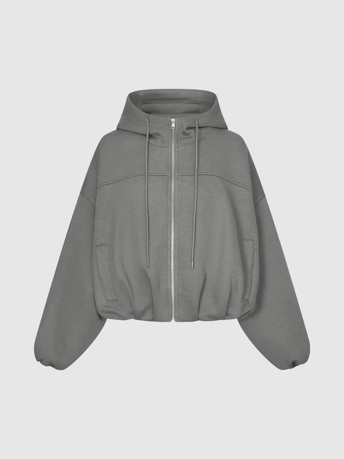 Drop Shoulder Full Zip Hooded Cotton Blend Jacket