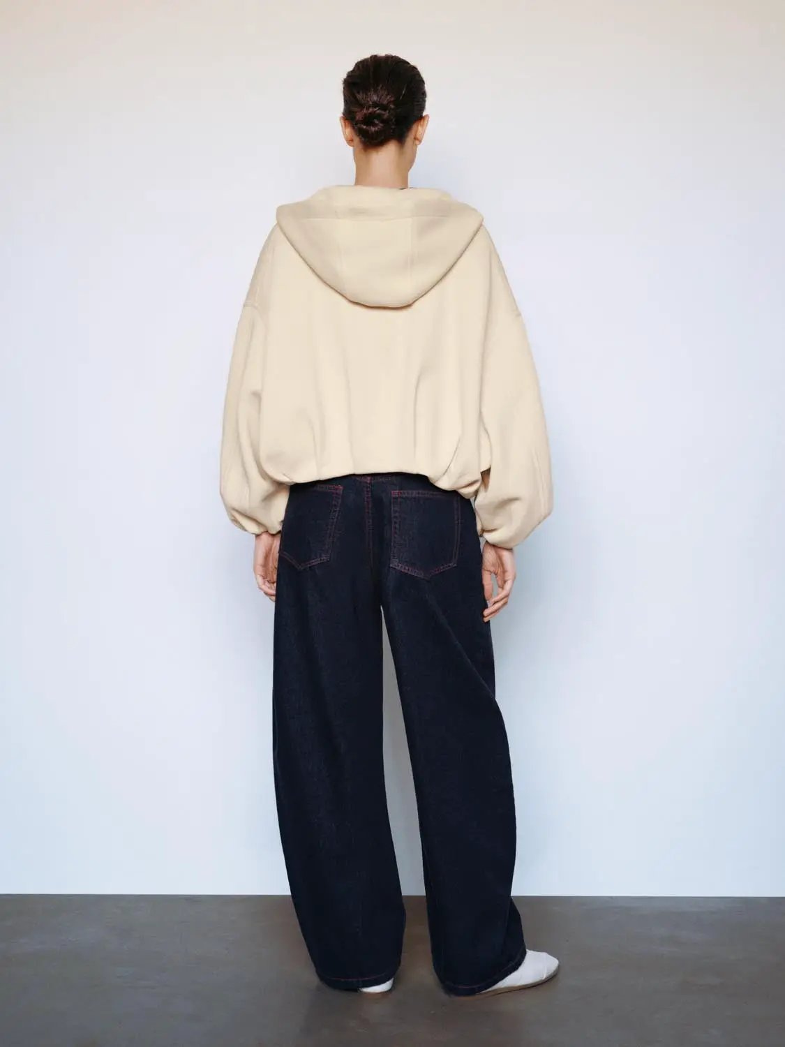 Drop Shoulder Full Zip Hooded Cotton Blend Jacket