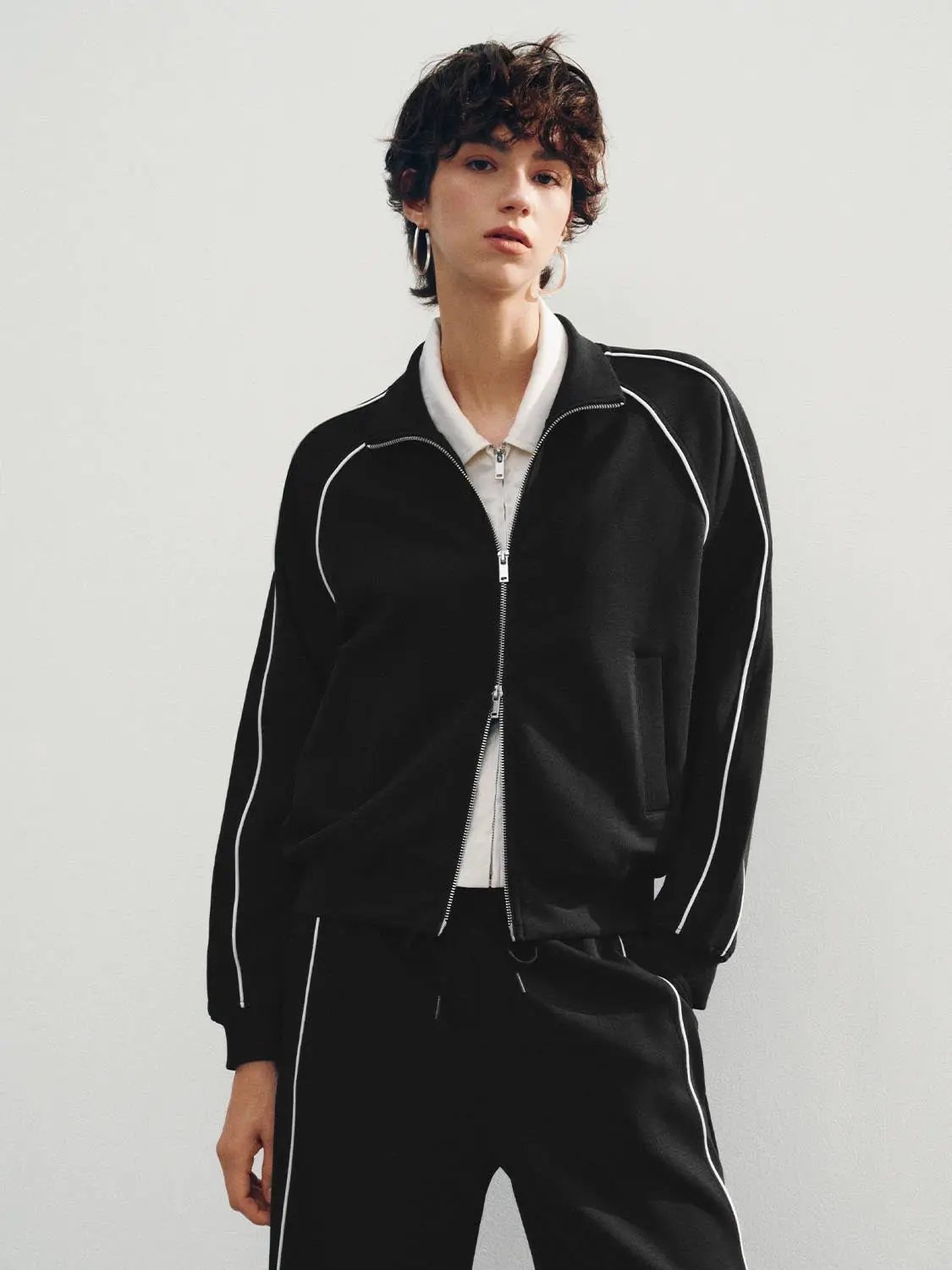 Zip Front Jacket With Contrast Piping