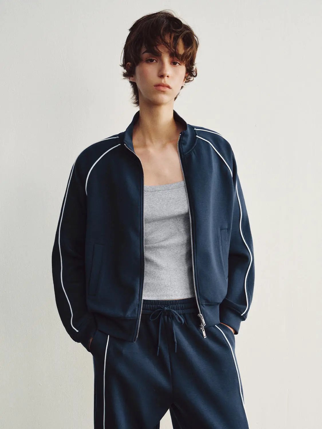 Zip Front Jacket With Contrast Piping