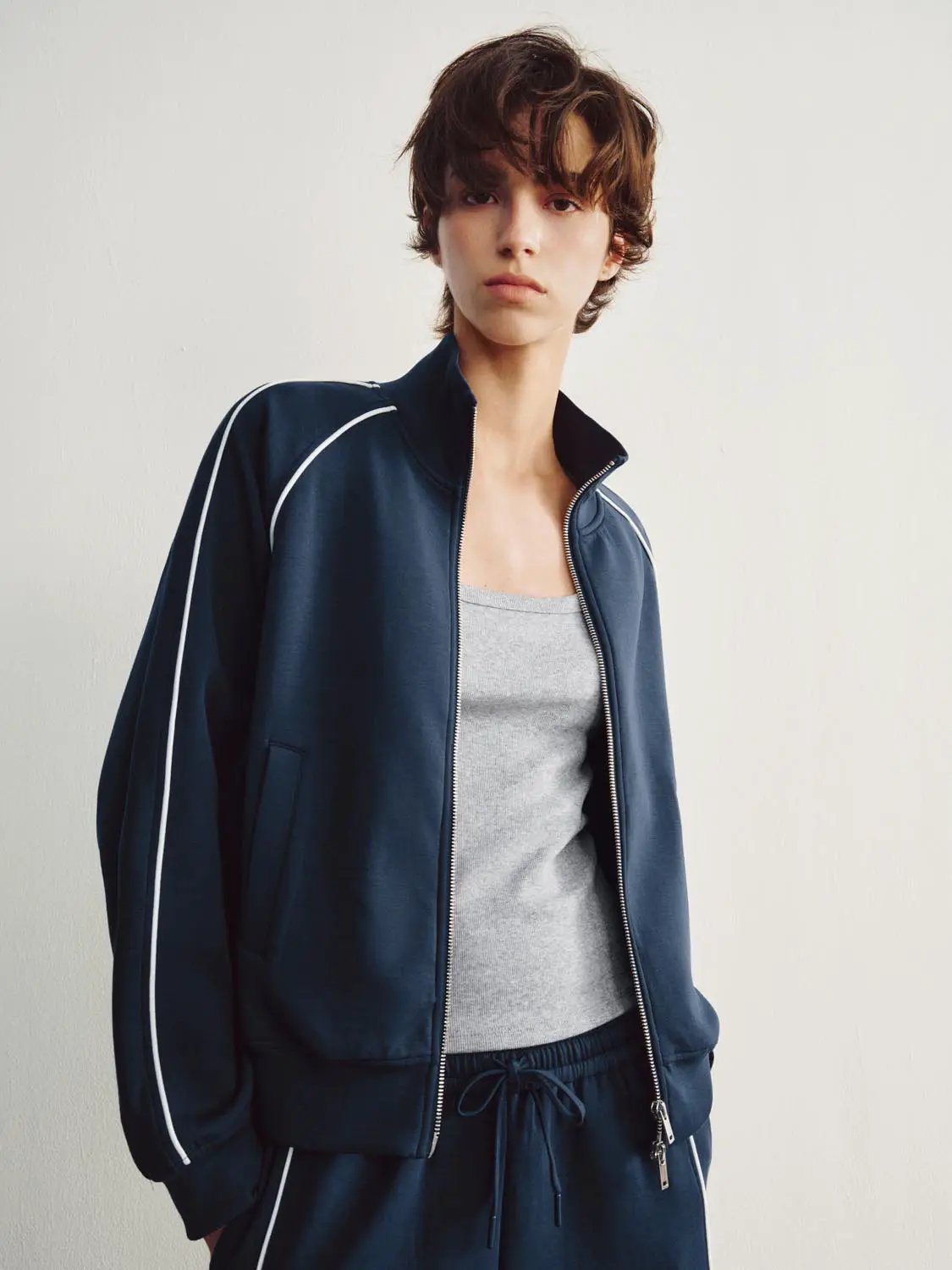 Zip Front Jacket With Contrast Piping