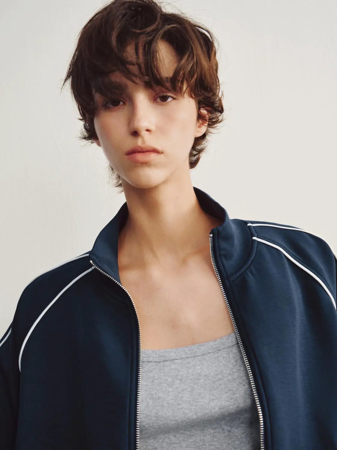 Zip Front Jacket With Contrast Piping