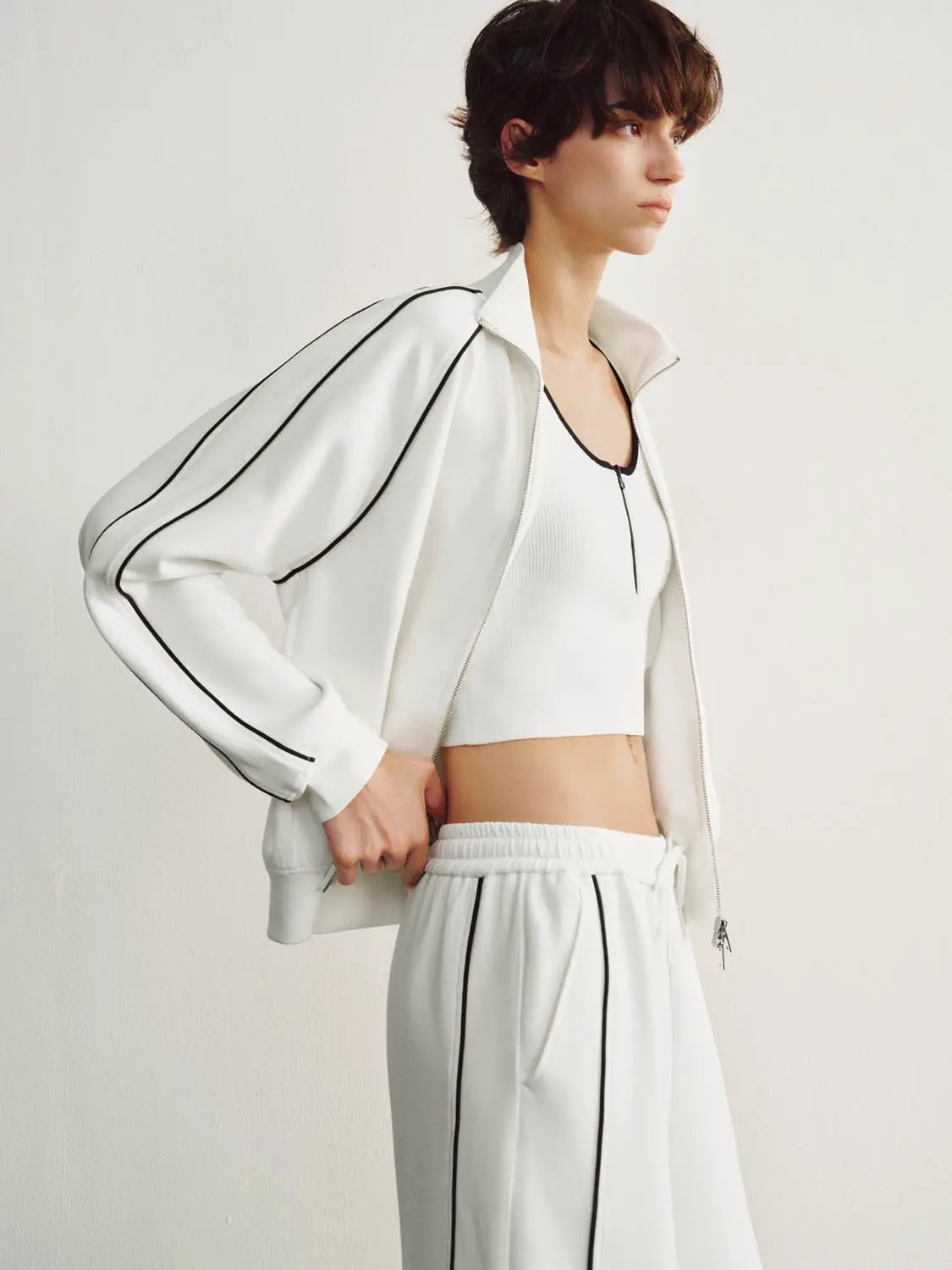 Zip Front Jacket With Contrast Piping