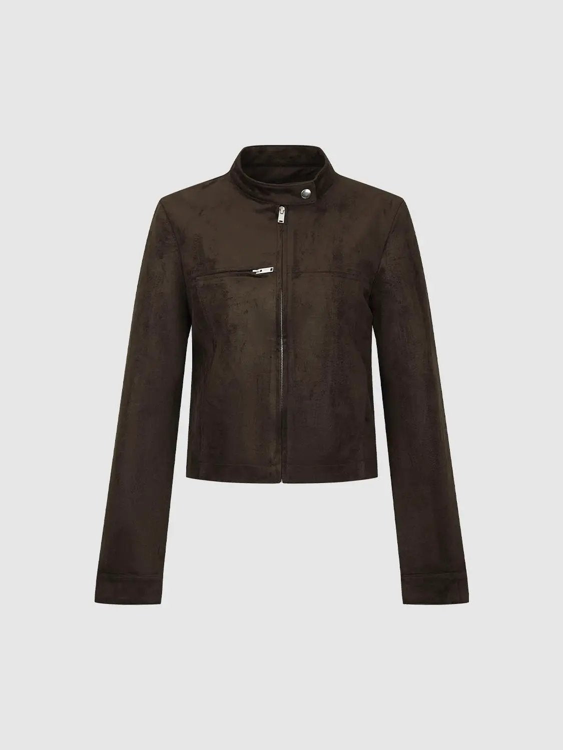 Textured Mock Neck Cropped Long Sleeve Jacket