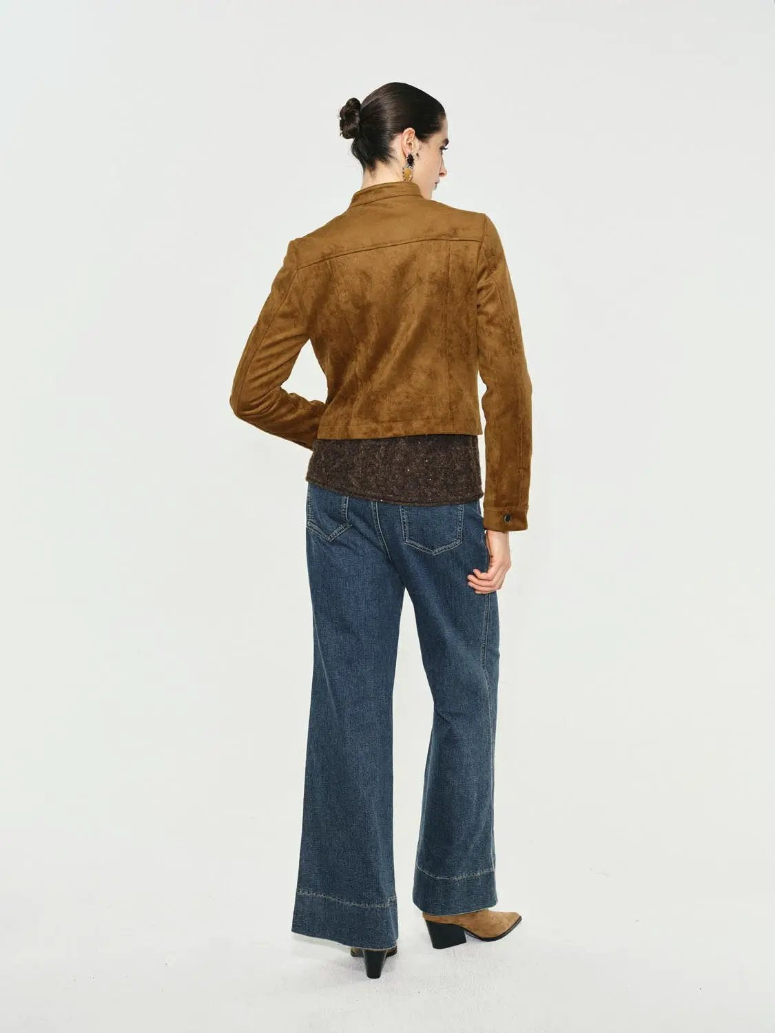Textured Mock Neck Cropped Long Sleeve Jacket