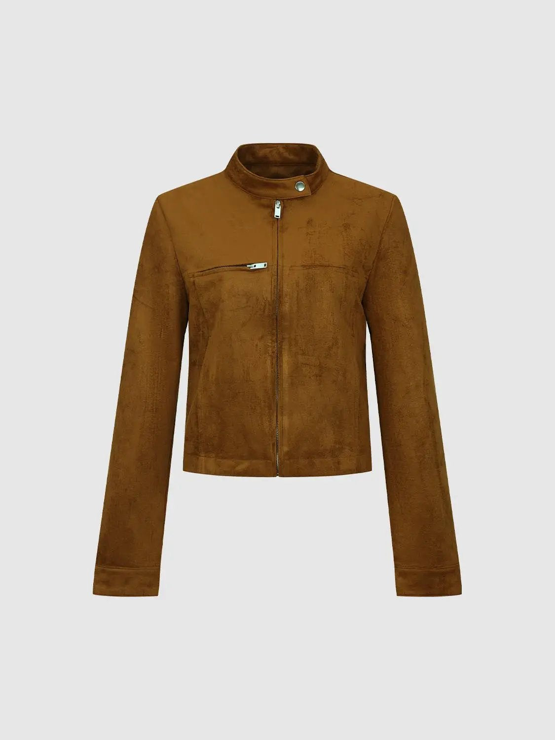 Textured Mock Neck Cropped Long Sleeve Jacket