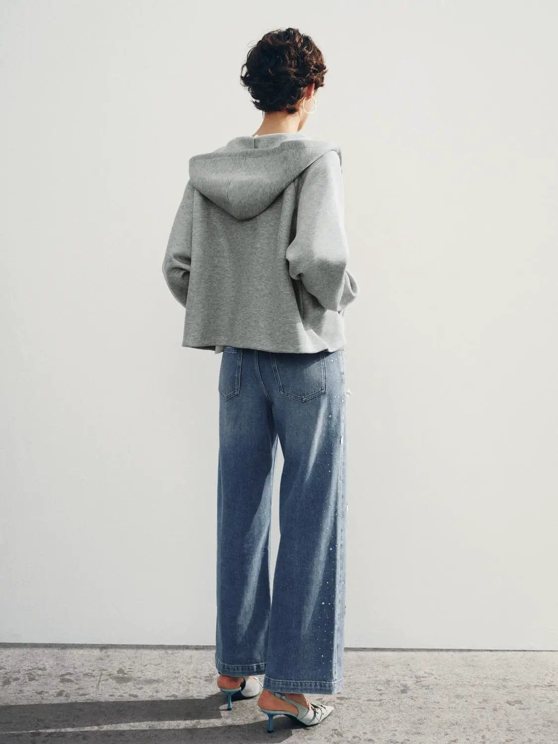 Zip Hooded Long Sleeve Heather Grey Cotton Blend Jacket