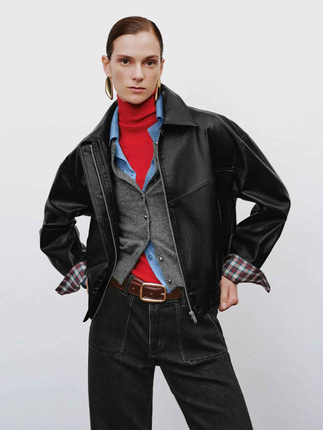 Geometric Panelled High Stand Collar Long Sleeve Jacket