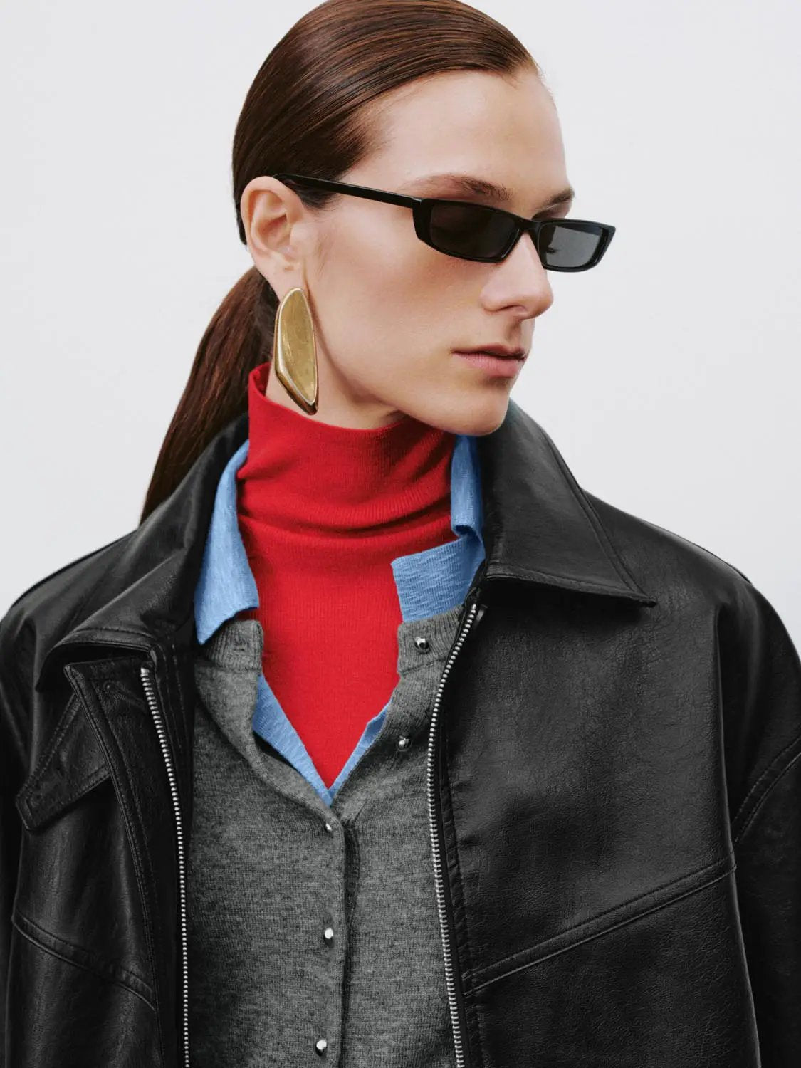 Geometric Panelled High Stand Collar Long Sleeve Jacket