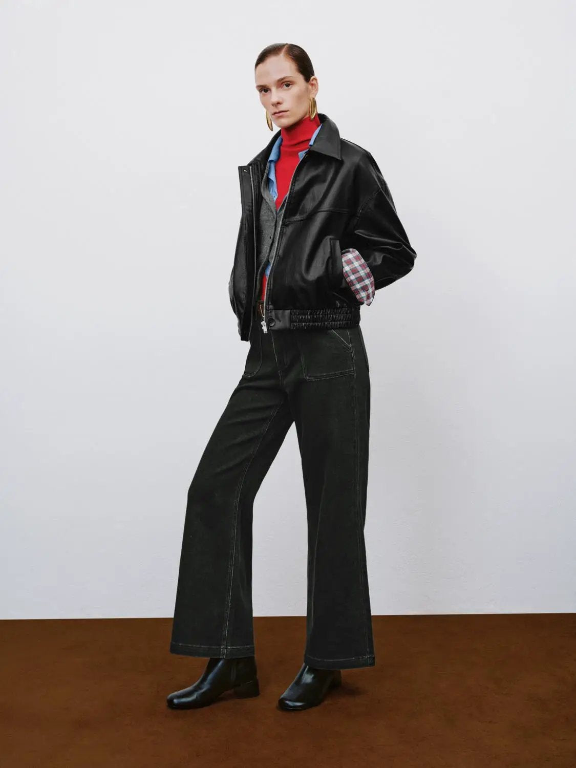 Geometric Panelled High Stand Collar Long Sleeve Jacket