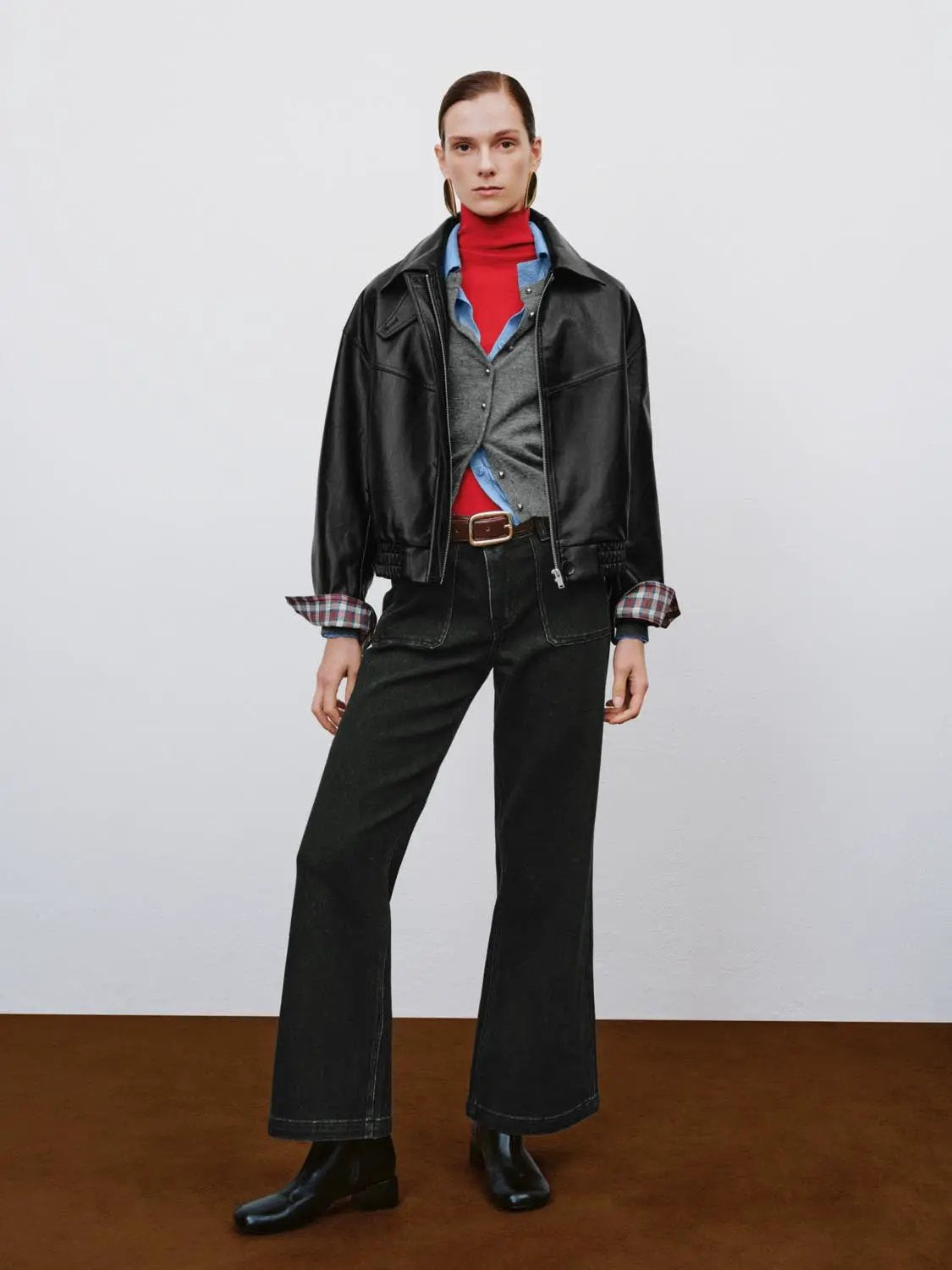Geometric Panelled High Stand Collar Long Sleeve Jacket