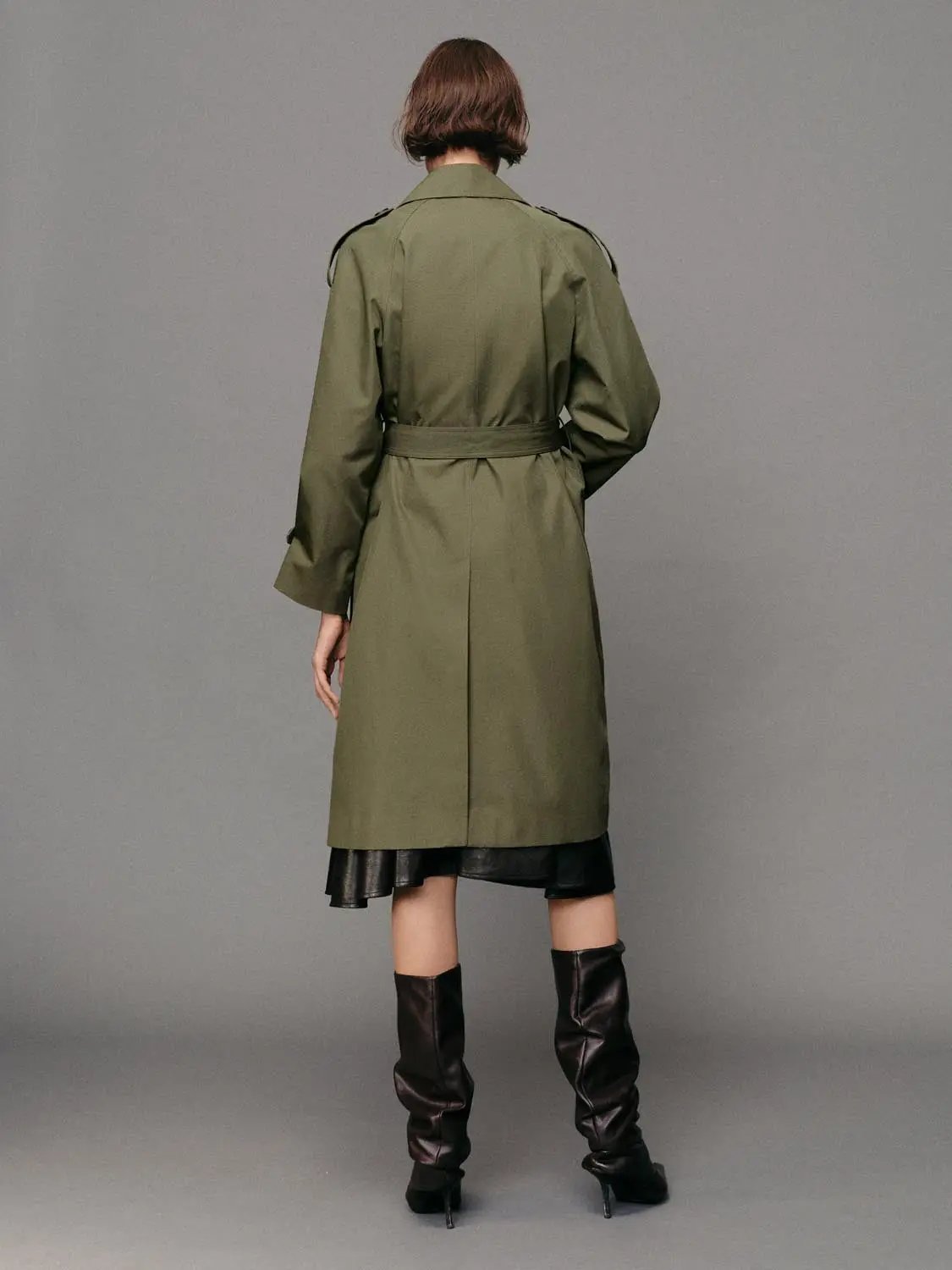 Double-Breasted Long Sleeve Cotton Blend Trench Coat