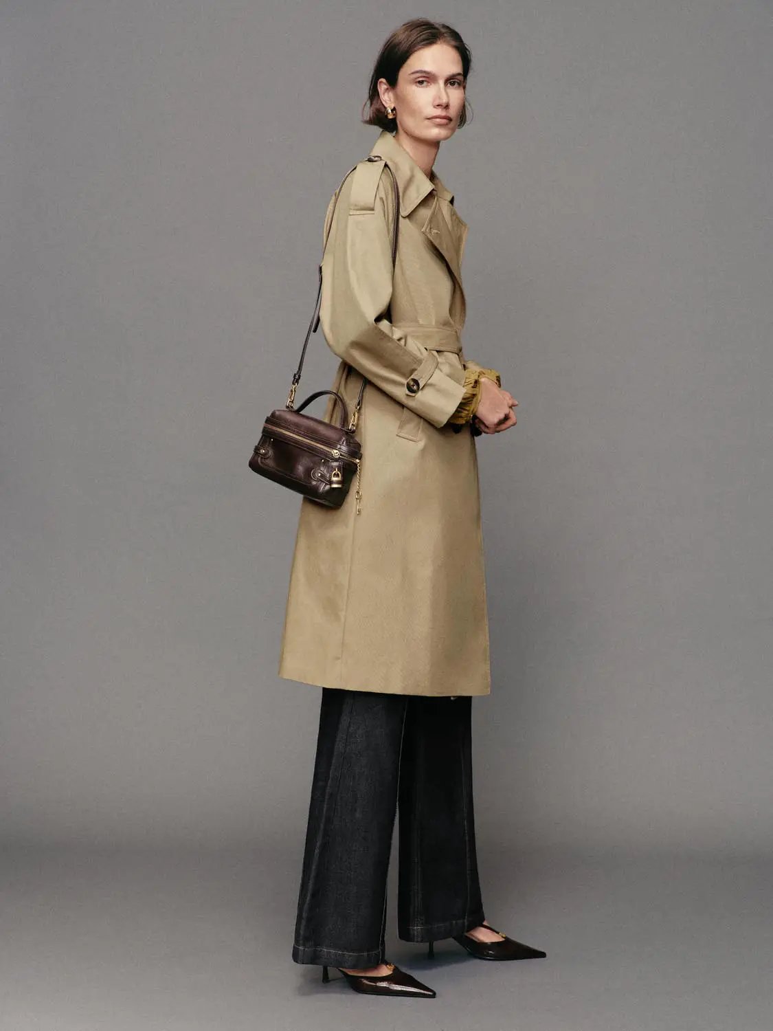 Double-Breasted Long Sleeve Cotton Blend Trench Coat