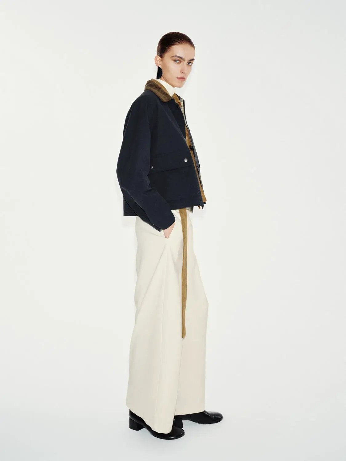 Corduroy Collar Flap Pocket Long Sleeve Cotton Blend Jacket