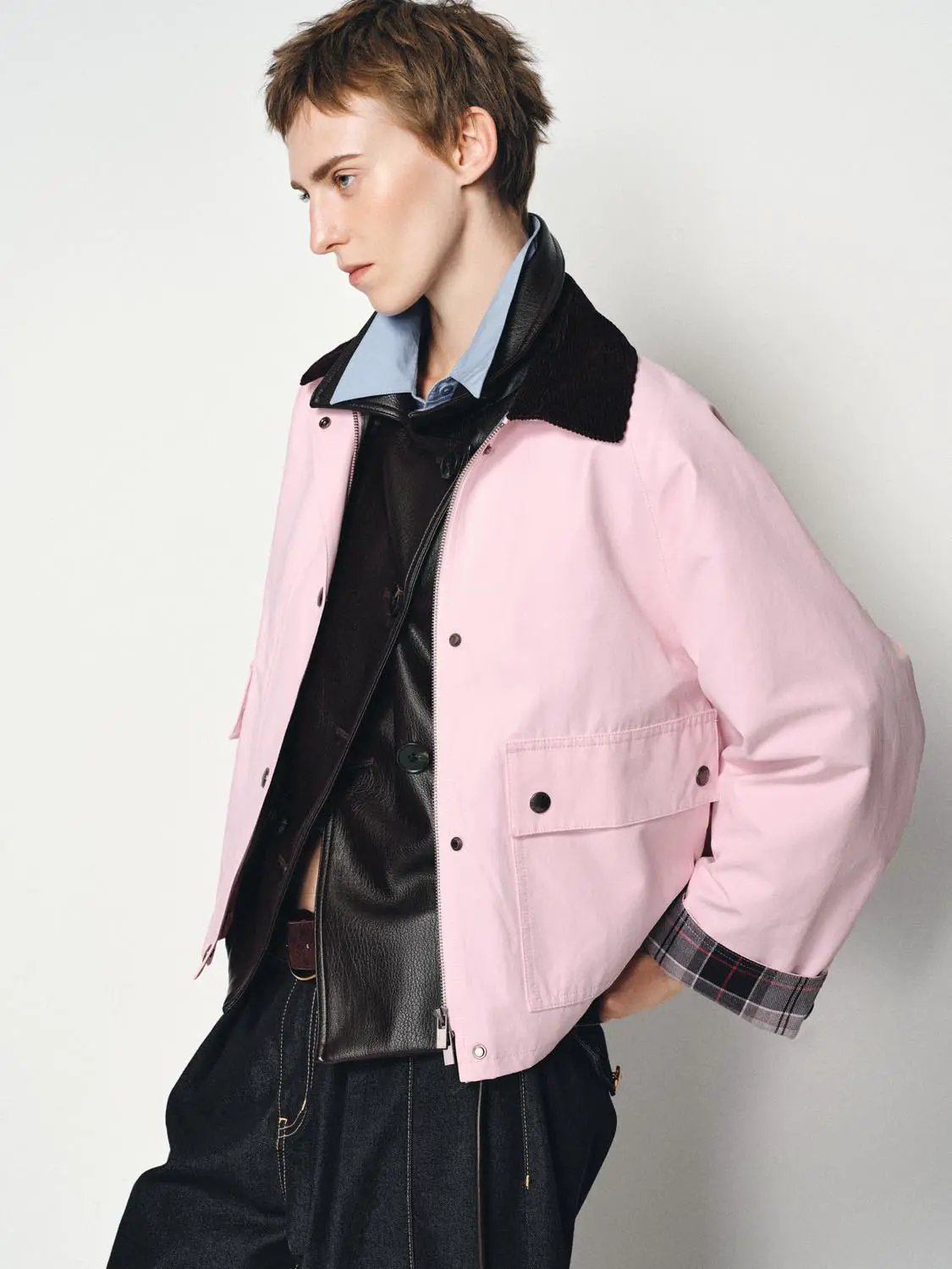 Corduroy Collar Flap Pocket Long Sleeve Cotton Blend Jacket