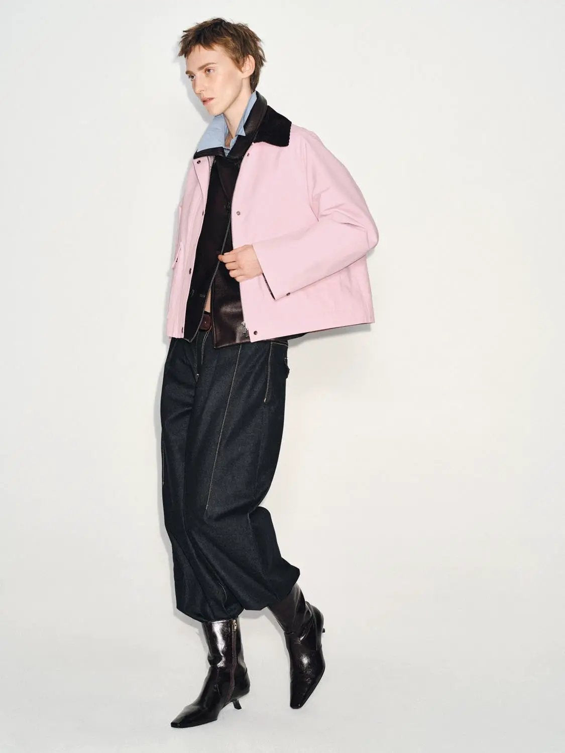 Corduroy Collar Flap Pocket Long Sleeve Cotton Blend Jacket