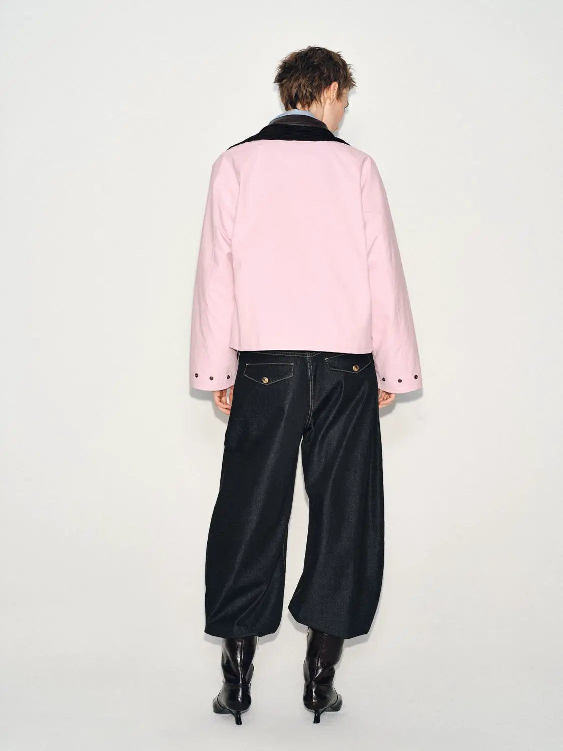 Corduroy Collar Flap Pocket Long Sleeve Cotton Blend Jacket