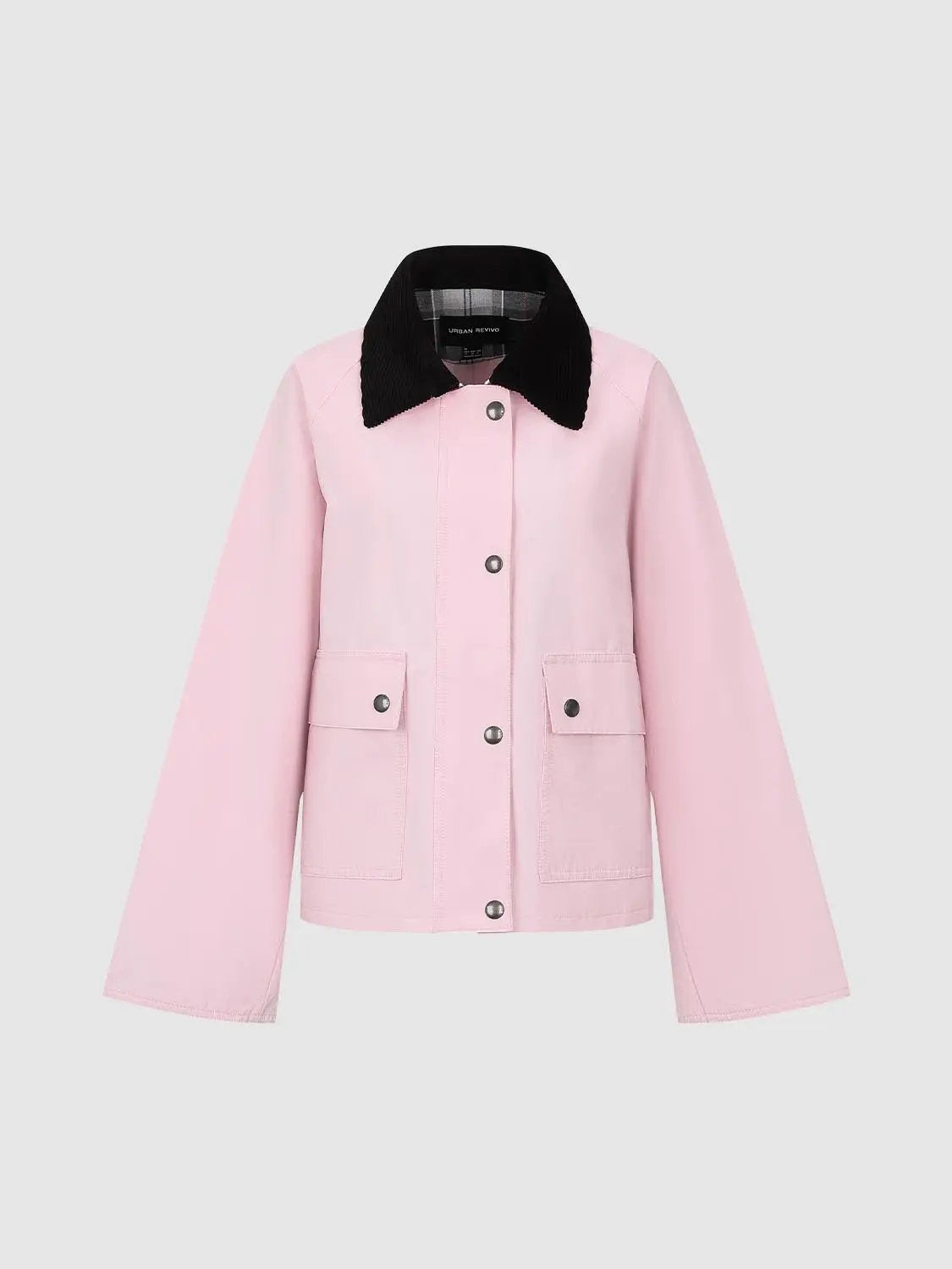 Corduroy Collar Flap Pocket Long Sleeve Cotton Blend Jacket