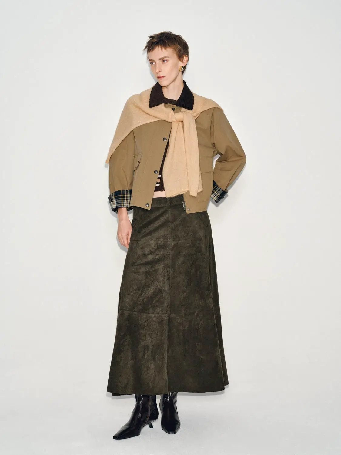 Corduroy Collar Flap Pocket Long Sleeve Cotton Blend Jacket