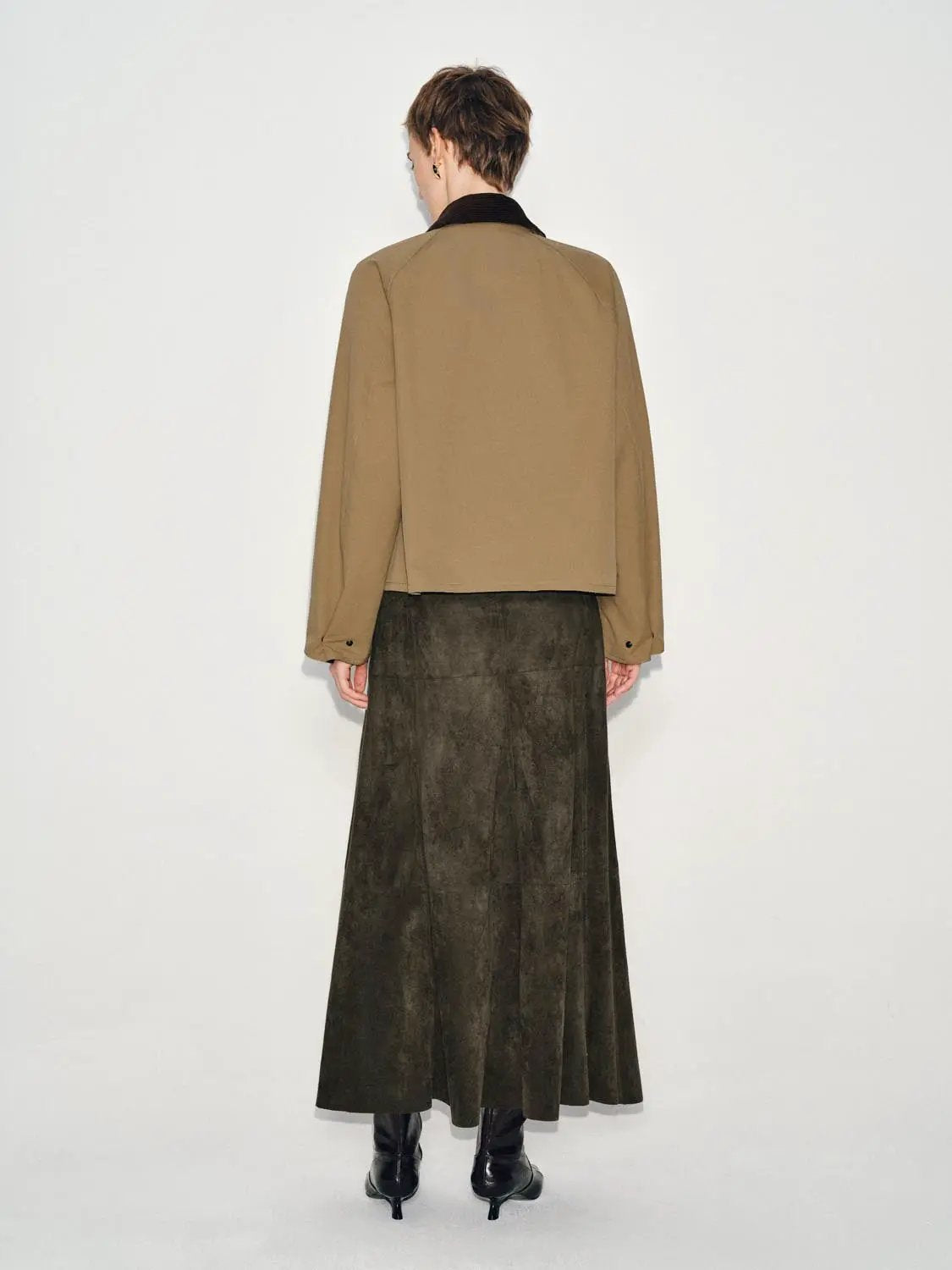 Corduroy Collar Flap Pocket Long Sleeve Cotton Blend Jacket