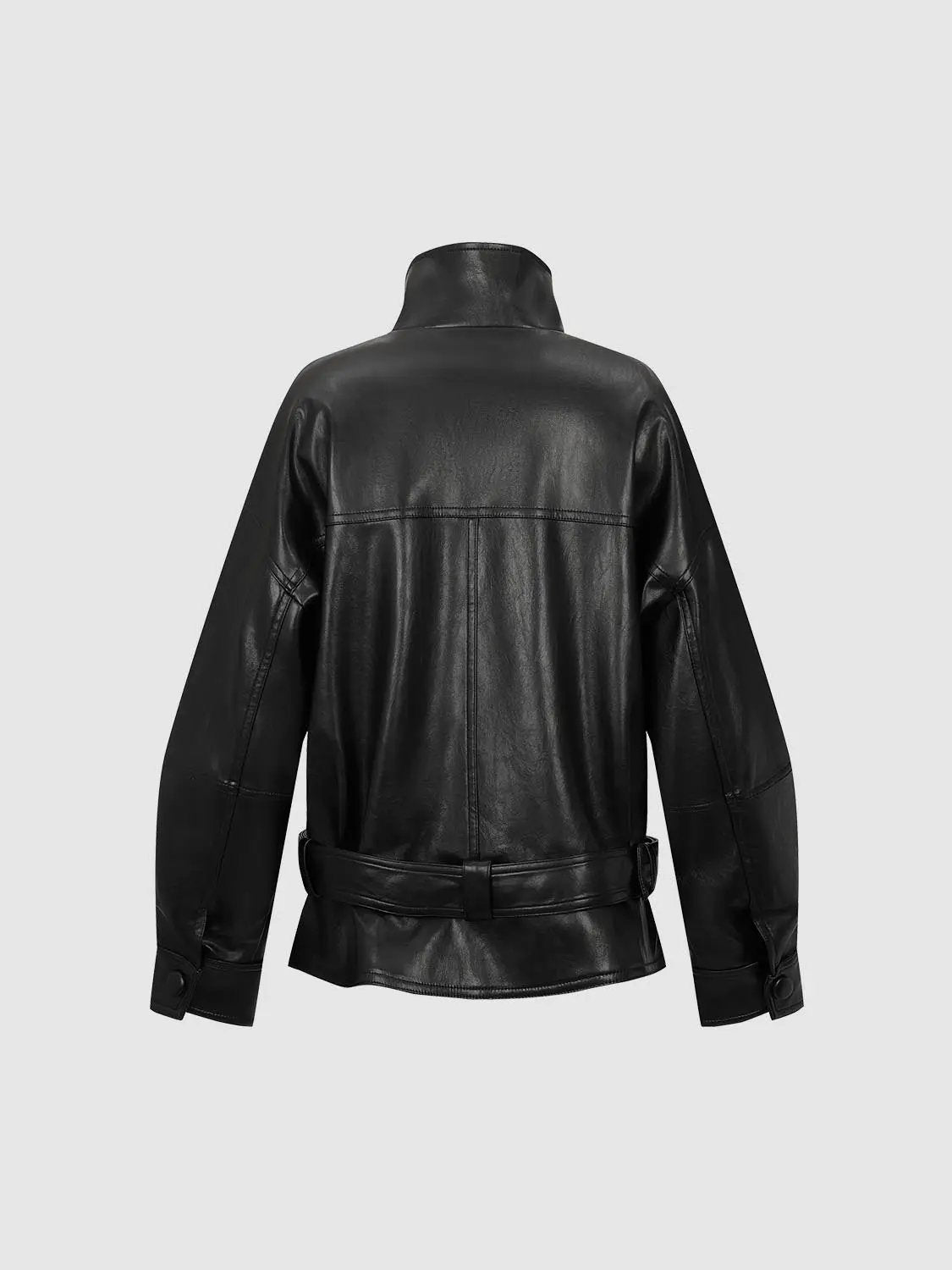 Belted Mock Neck Long Sleeve Jacket