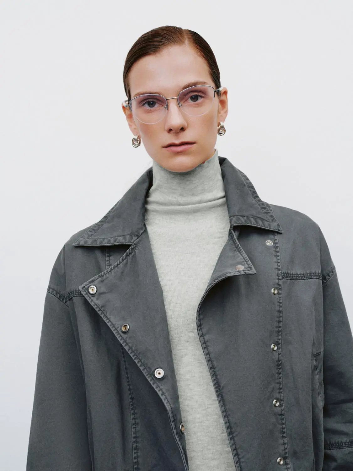 Asymmetric Elasticated Hem Long Sleeve Cotton Jacket