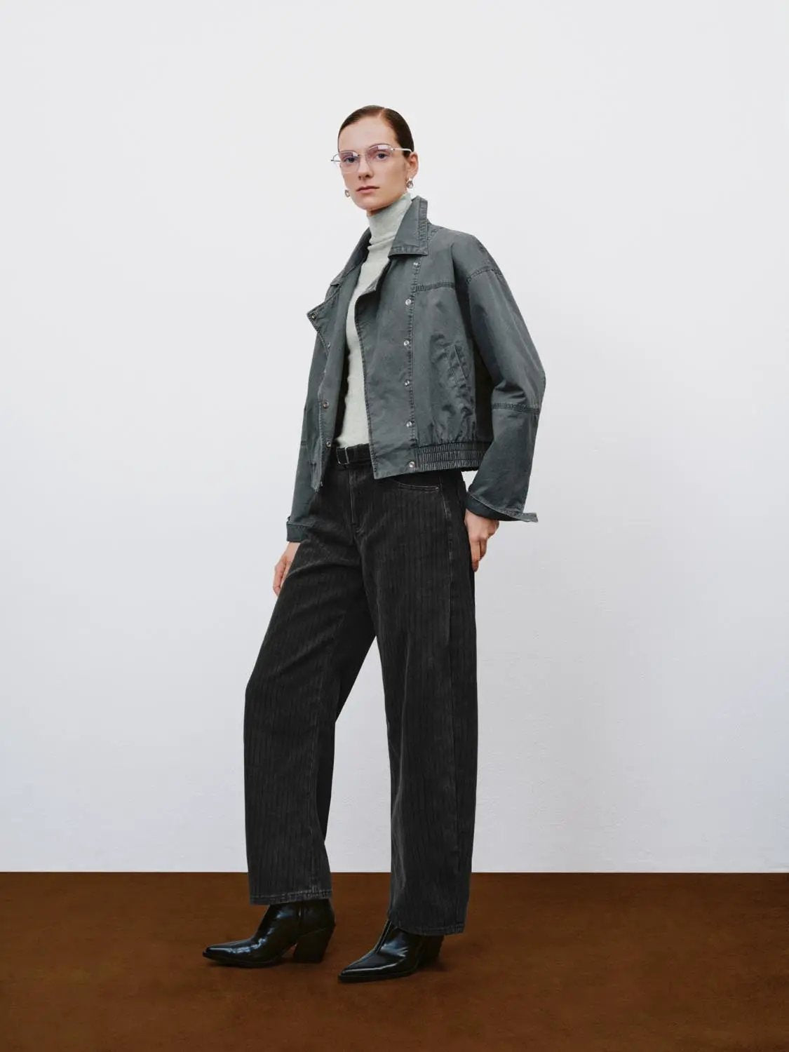 Asymmetric Elasticated Hem Long Sleeve Cotton Jacket