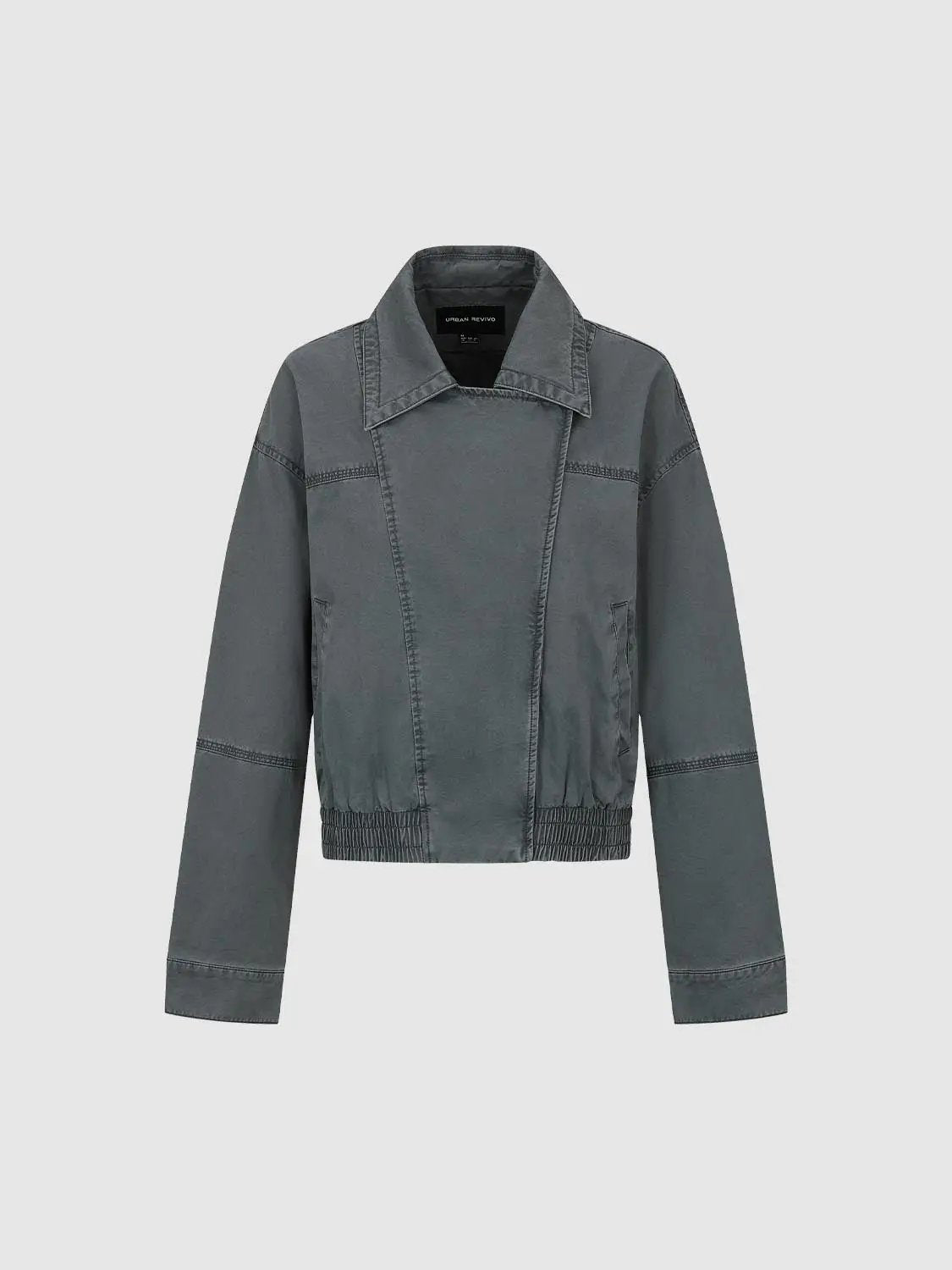Asymmetric Elasticated Hem Long Sleeve Cotton Jacket