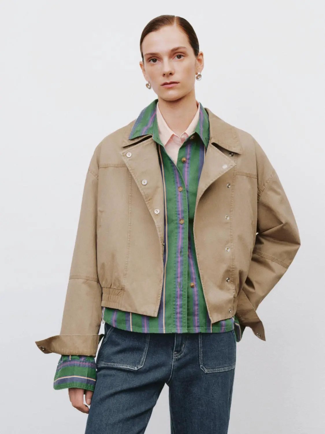 Asymmetric Elasticated Hem Long Sleeve Cotton Jacket
