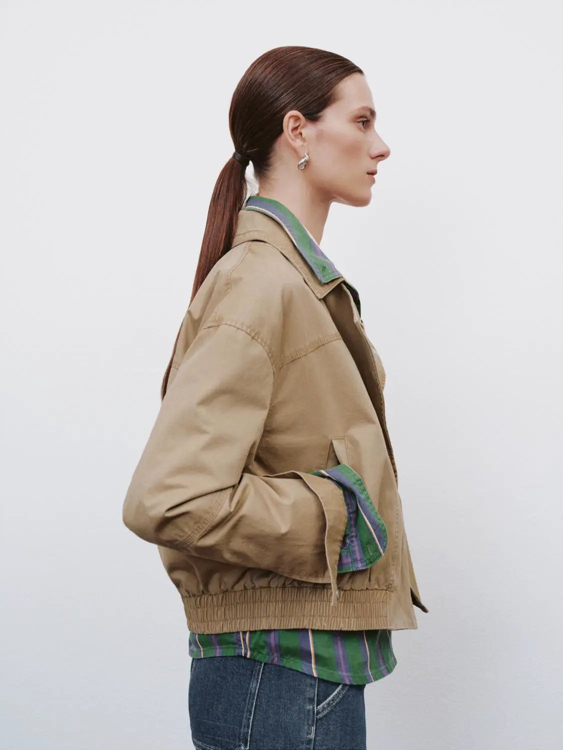 Asymmetric Elasticated Hem Long Sleeve Cotton Jacket