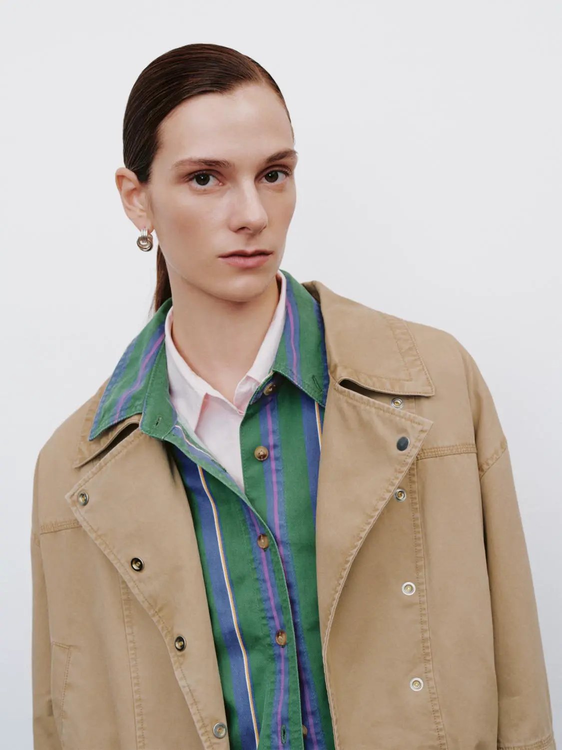 Asymmetric Elasticated Hem Long Sleeve Cotton Jacket