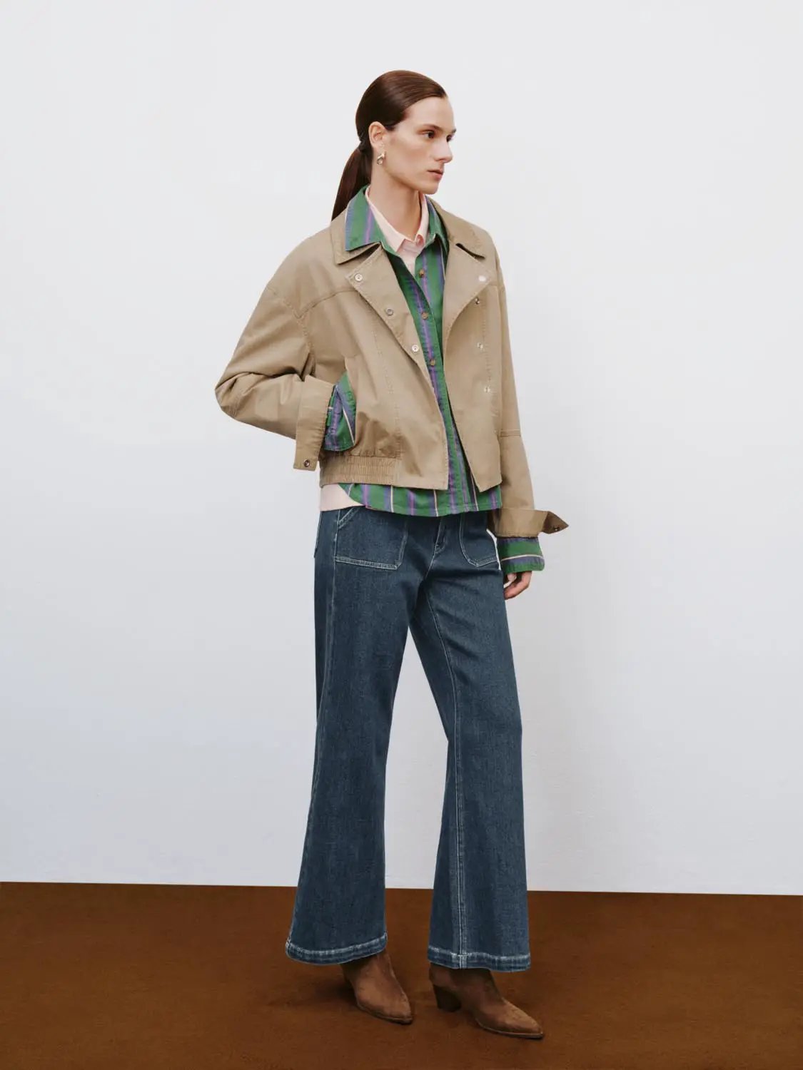 Asymmetric Elasticated Hem Long Sleeve Cotton Jacket