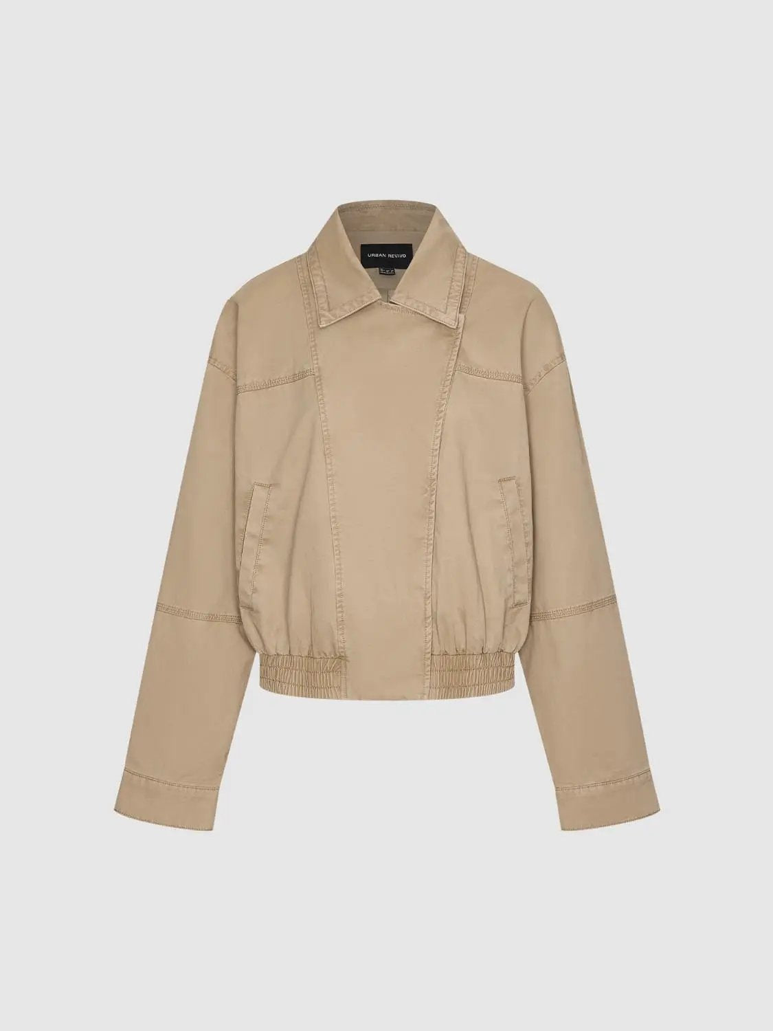 Asymmetric Elasticated Hem Long Sleeve Cotton Jacket