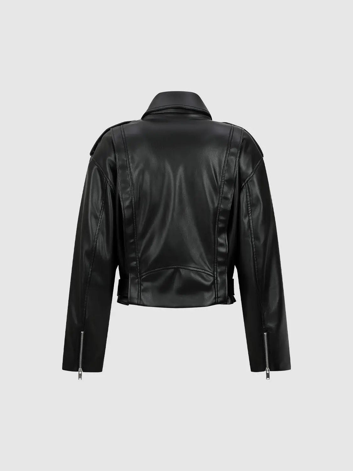 Belted Asymmetric Zip Lapel Long Sleeve Biker Jacket