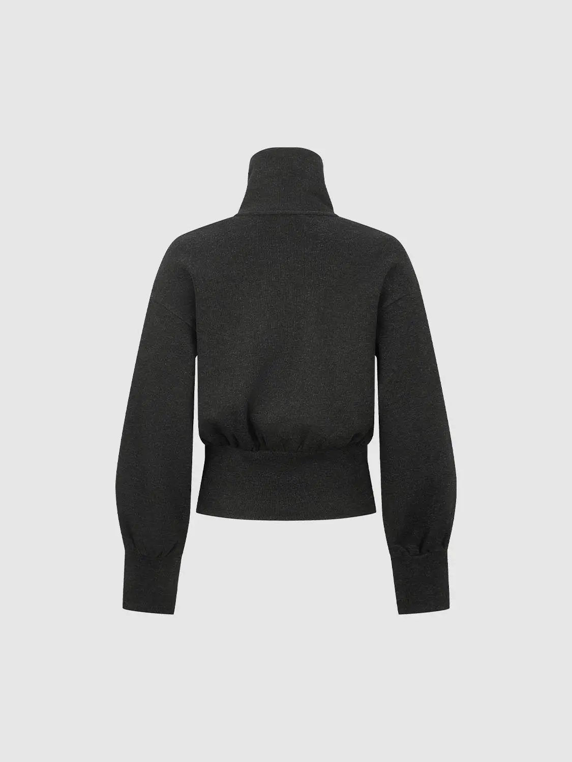 Button Front Ruched Mock Neck Long Sleeve Cardigan