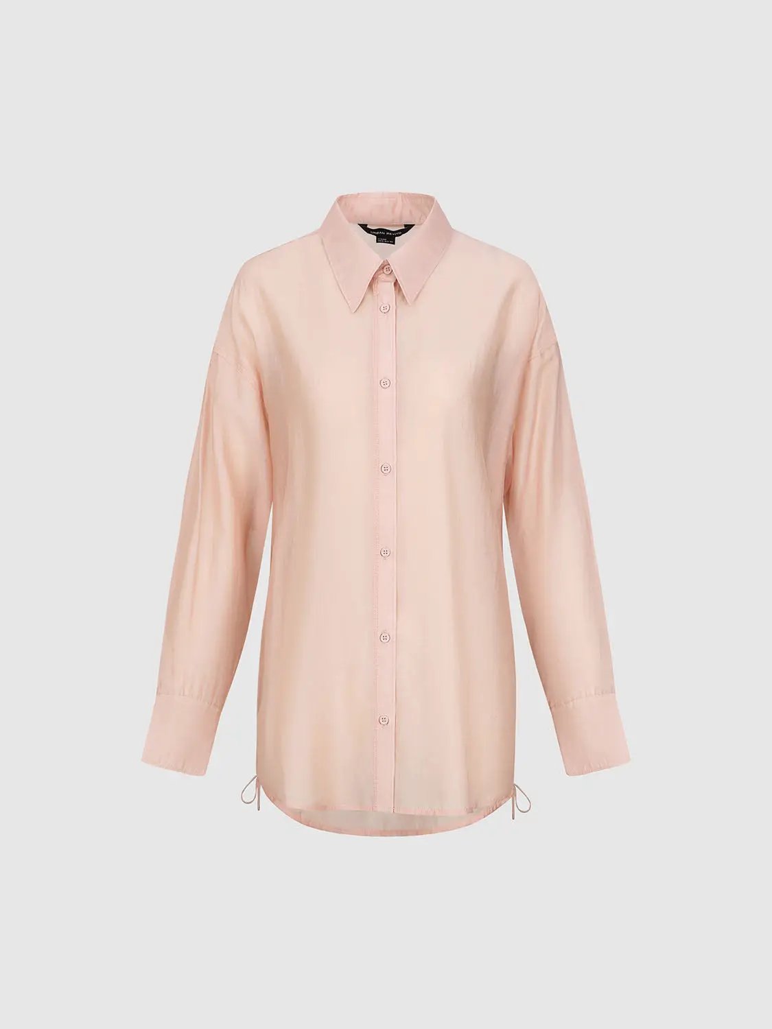 Point Collar Long Sleeve Button Front Sheer Loose Fit Shirt