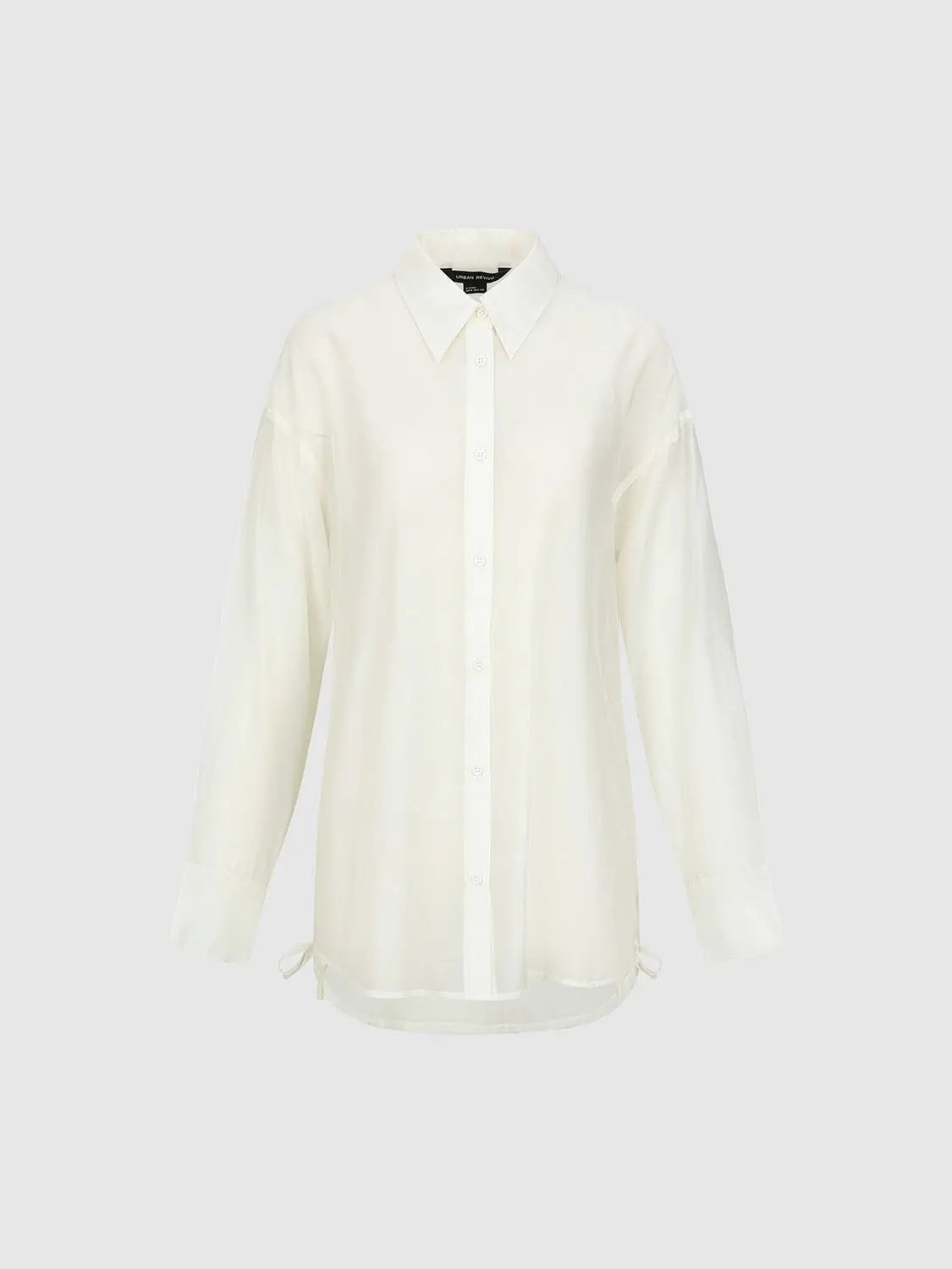 Point Collar Long Sleeve Button Front Sheer Loose Fit Shirt