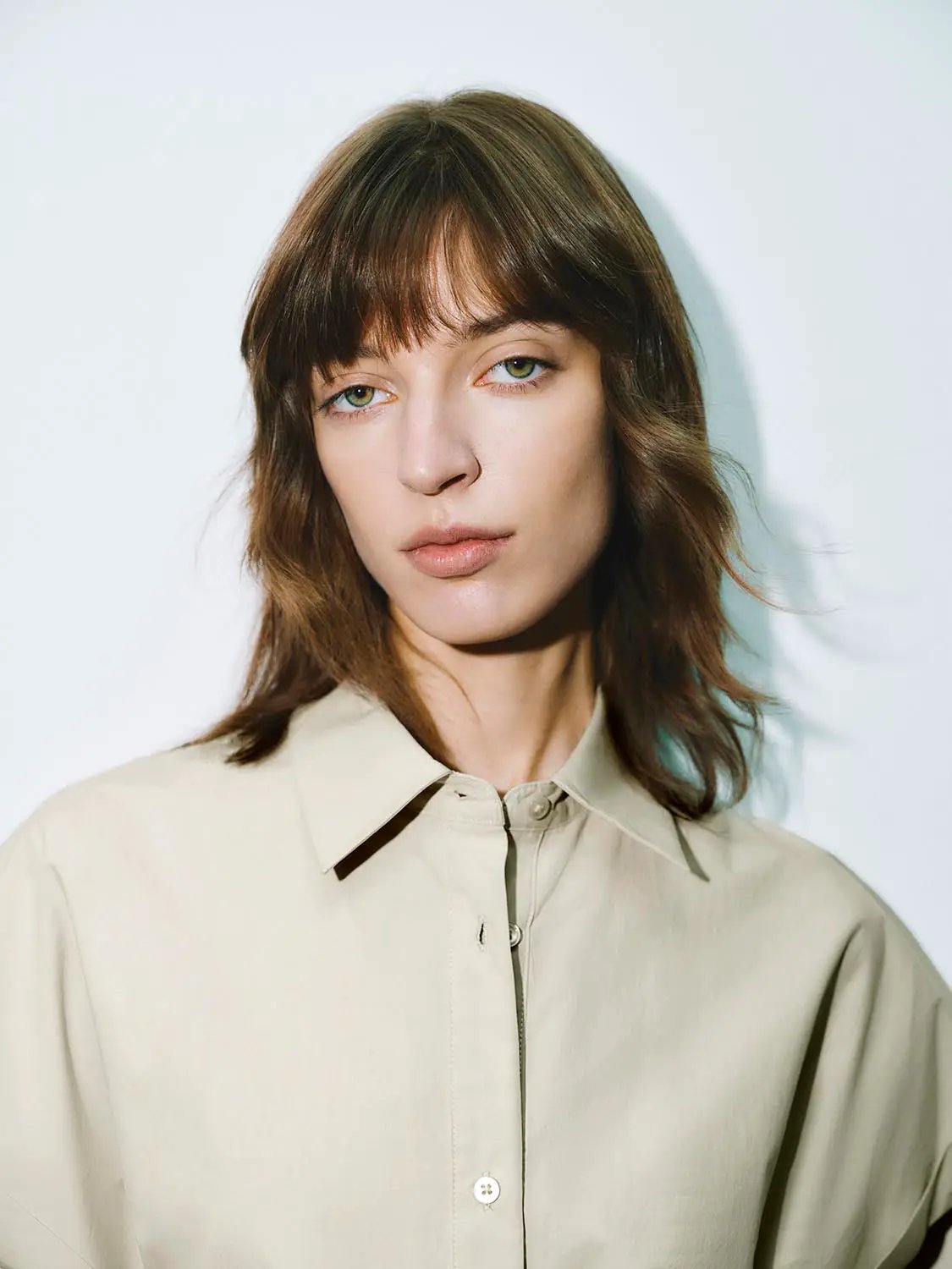 Point Collar Cap Sleeve Side Ruched Waist Cotton Shirt