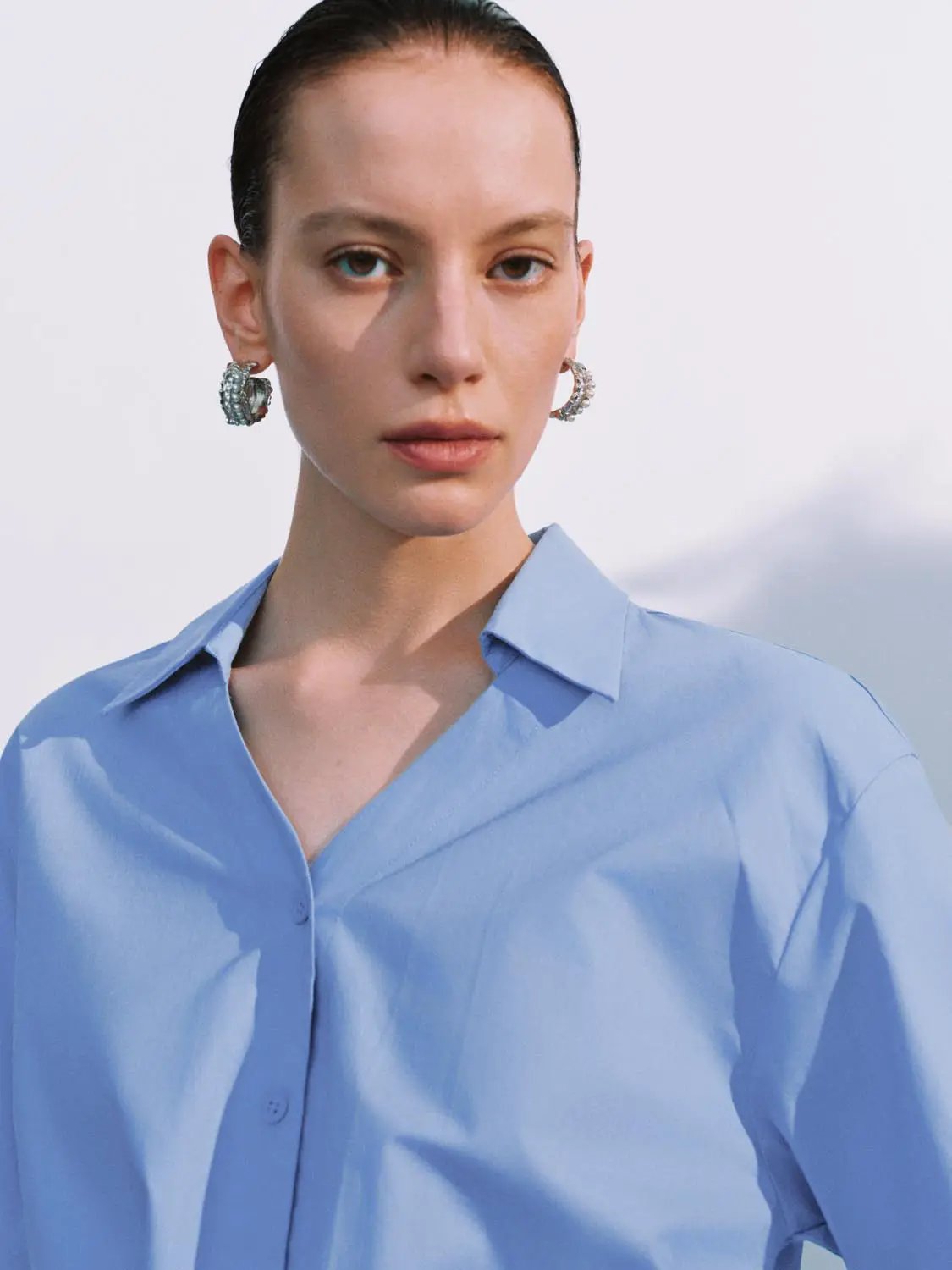 Turn Down Collar Front Knot Relaxed Cotton Button-Down Shirt