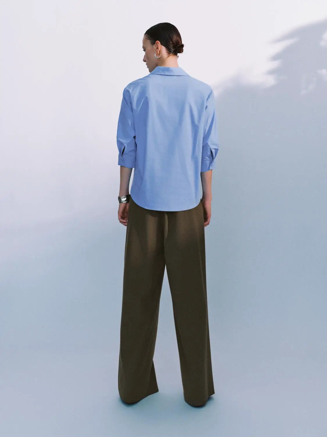 Turn Down Collar Front Knot Relaxed Cotton Button-Down Shirt
