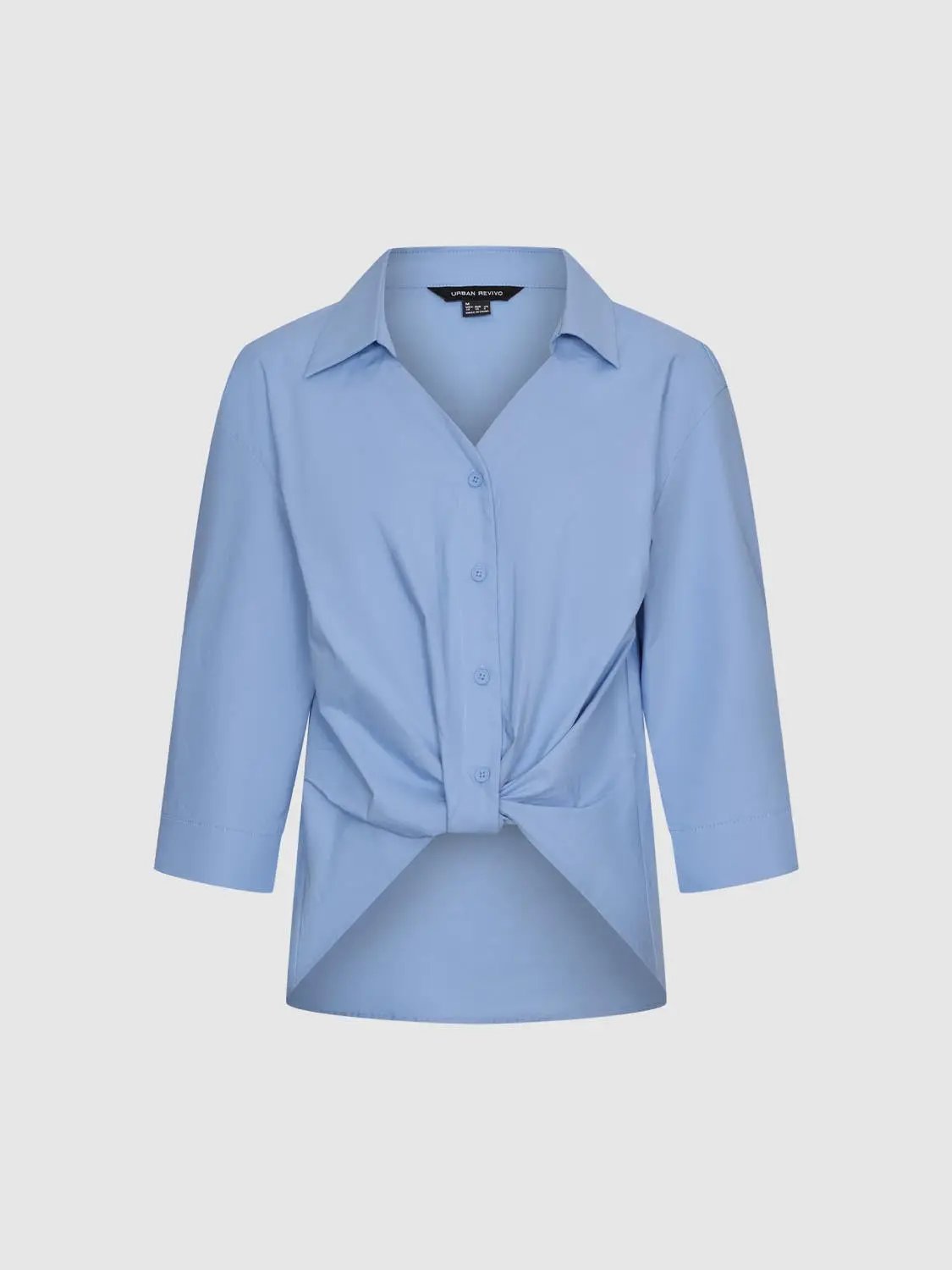 Turn Down Collar Front Knot Relaxed Cotton Button-Down Shirt