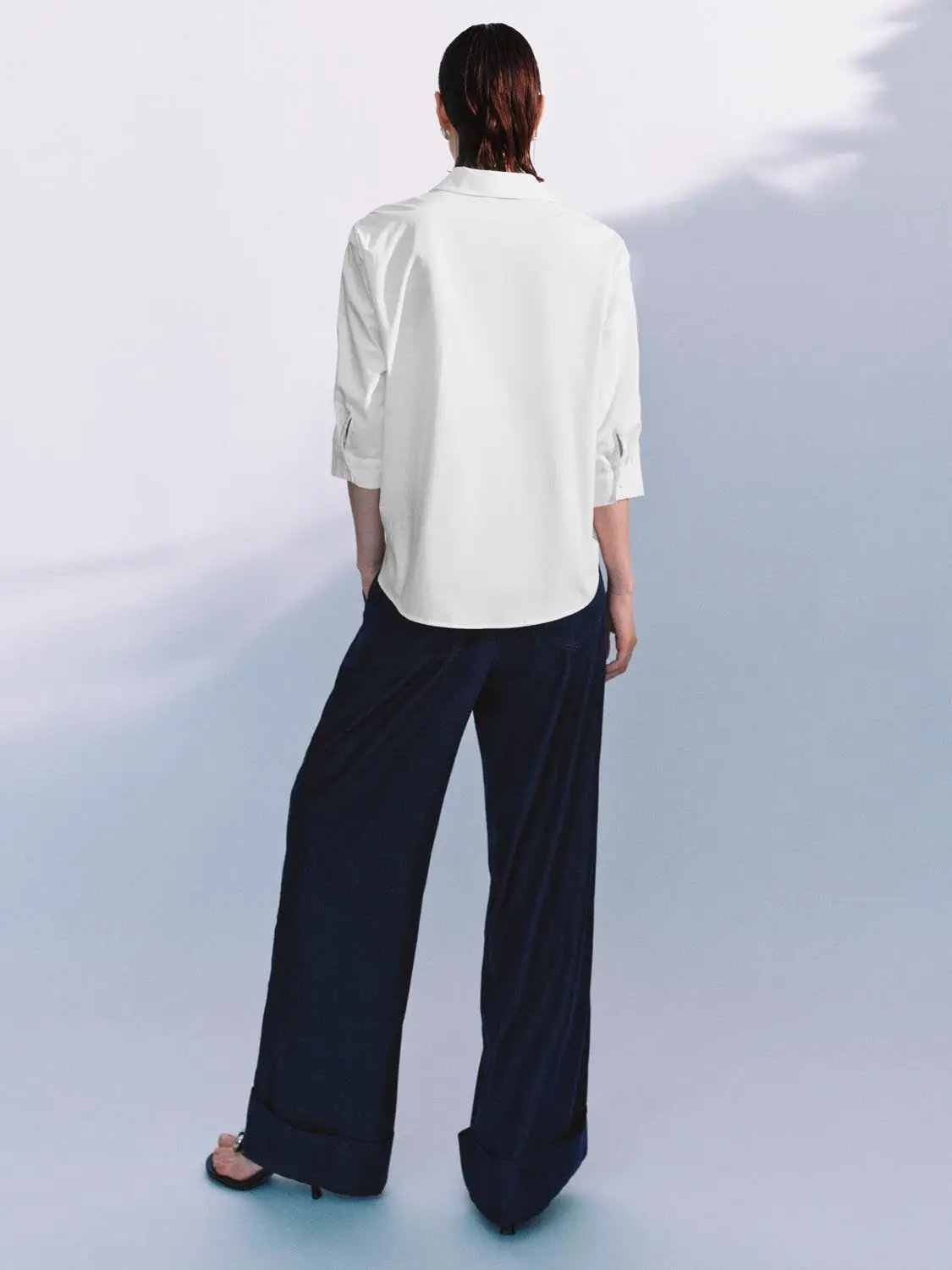 Turn Down Collar Front Knot Relaxed Cotton Button-Down Shirt