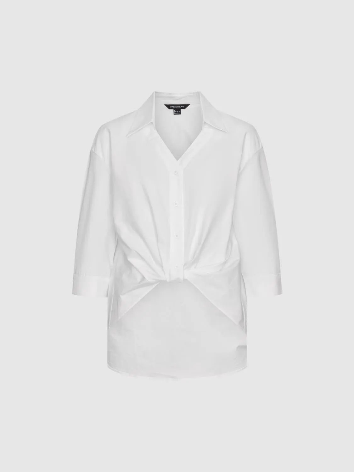 Turn Down Collar Front Knot Relaxed Cotton Button-Down Shirt